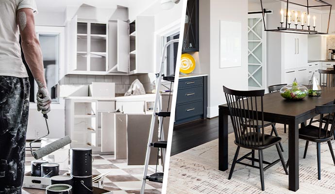Collage of colorful painted kitchen and dining room