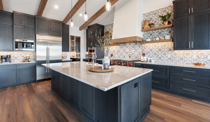 Modern kitchen interior with freshly painted cabinets