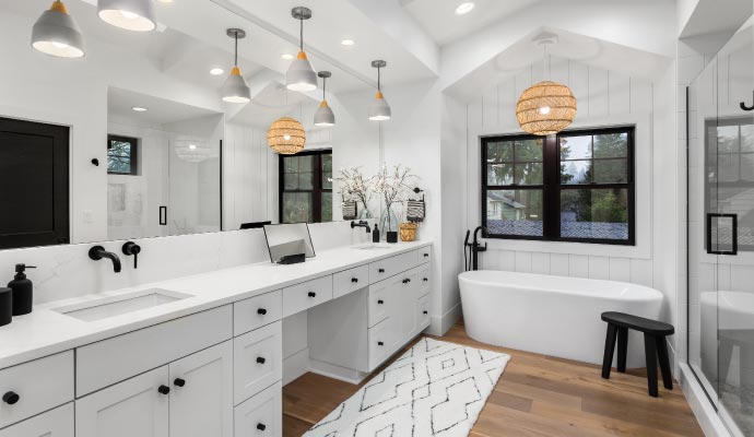 Luxurious modern bathroom with refinished cabinets