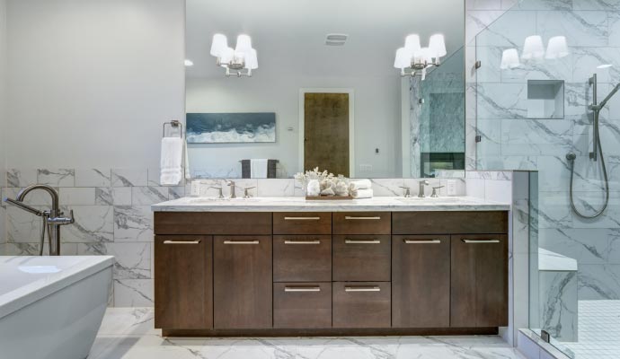 Newly refinished bathroom cabinet