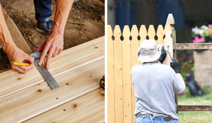 Collage of deck and fence installation