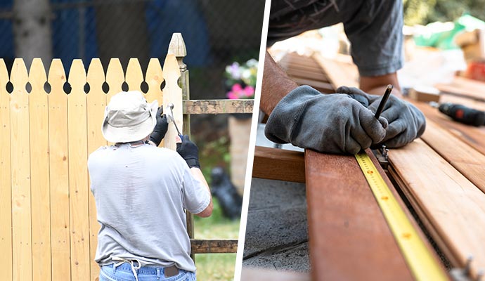 Collage of deck and fence installing