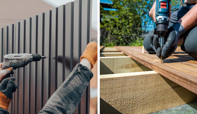 Collage of deck and fence installation