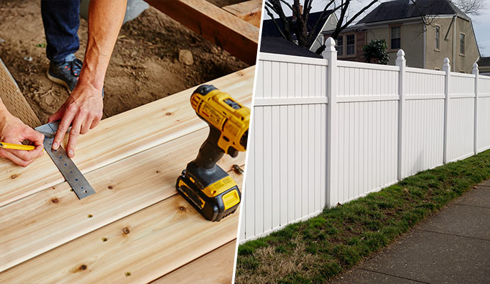 collage of deck and fence installation
