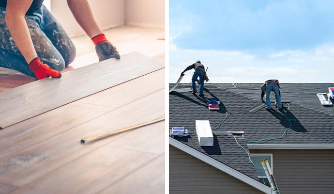 Collage of professional flooring and roofing services