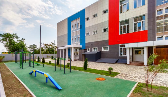 Modern school with outdoor playground
