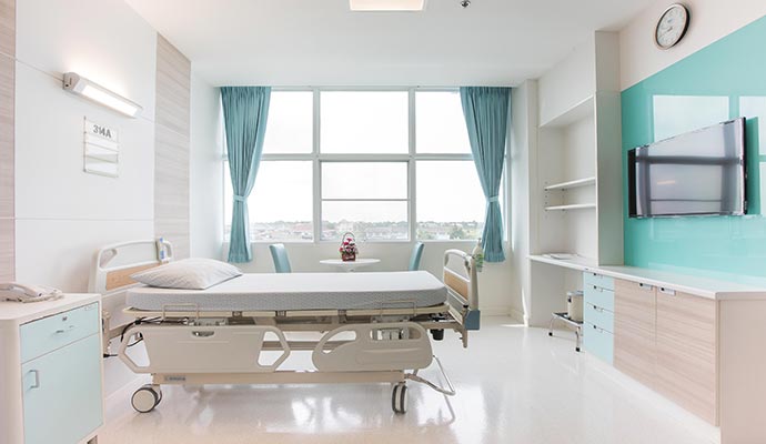 Hospital patient room with newly painted walls