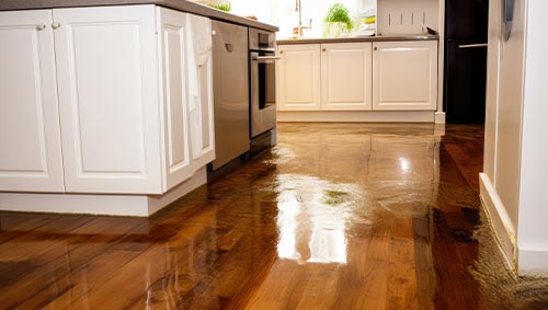 Water overflowing on the wood floor