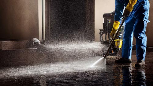 Professional worker cleaning sewage