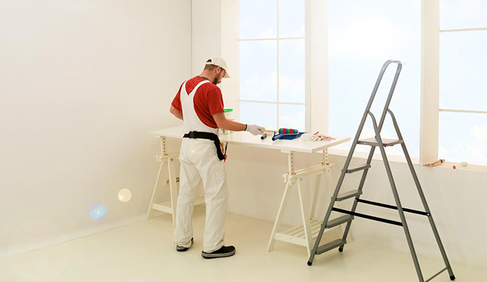 professional worker painting a room