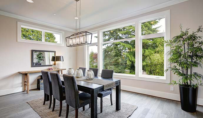 Dining room interior with newly painted wall and ceiling