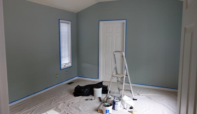Professional setup for a residential bedroom painting project