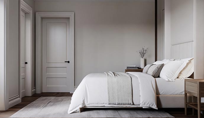 Soft eggshell paint finish on bedroom wall